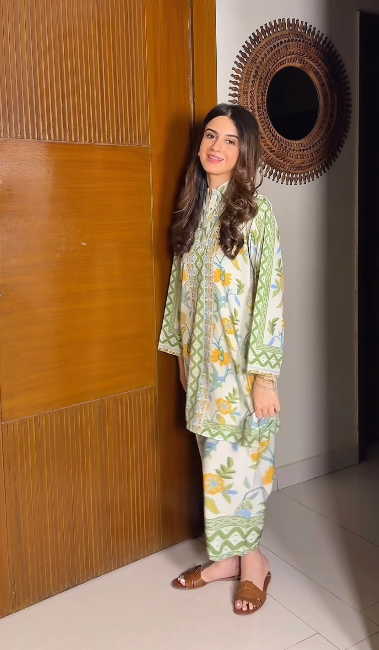 (AISHA) green MUSLIN CO ORD SET pini