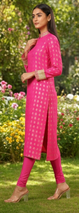 gold pink kurti n bottom set