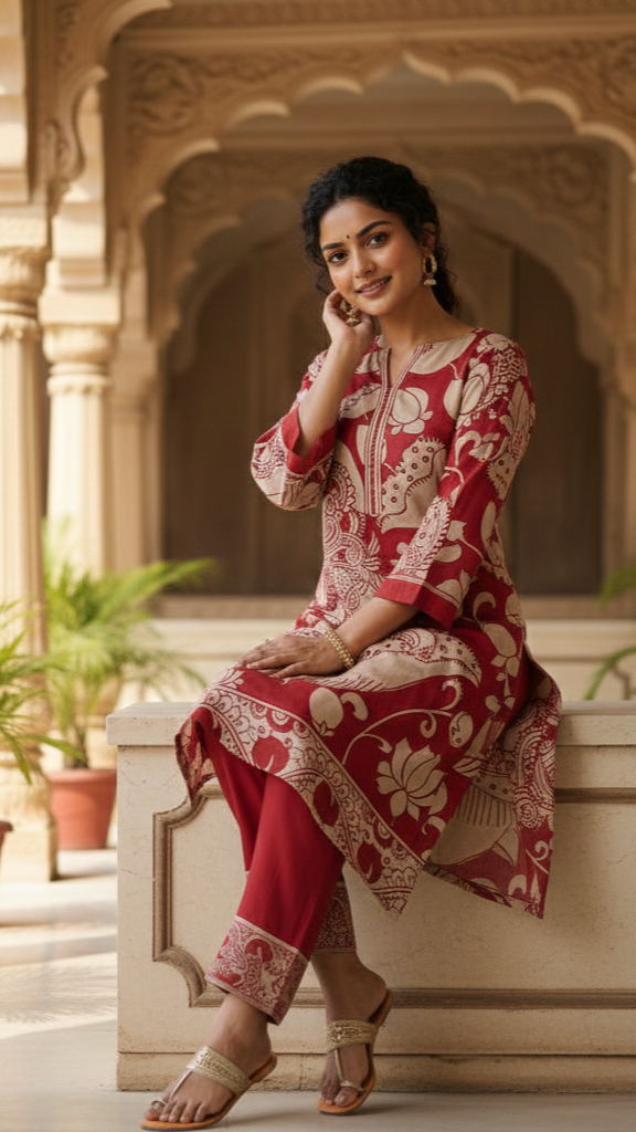 (Red) Amakai cotton top n bottom set