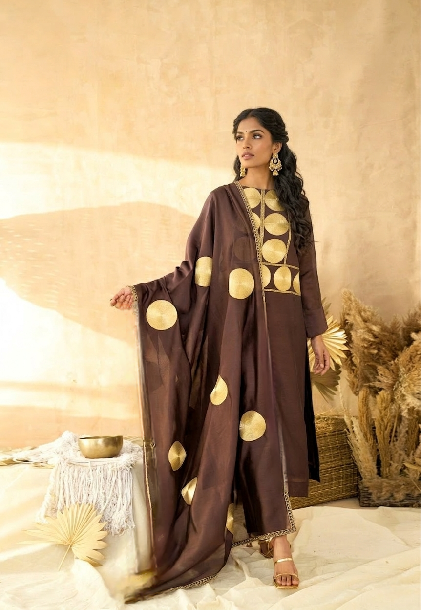 Brown kriti gold 3pcs set anr