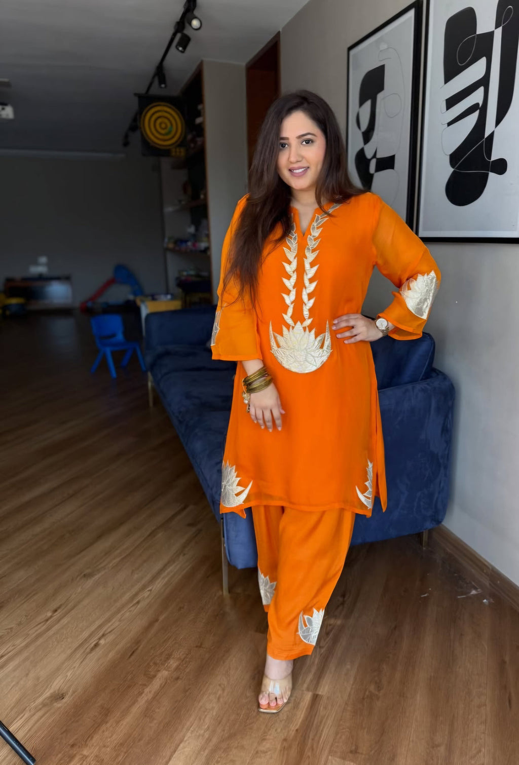 Aaomi orange cotton top n bottom set
