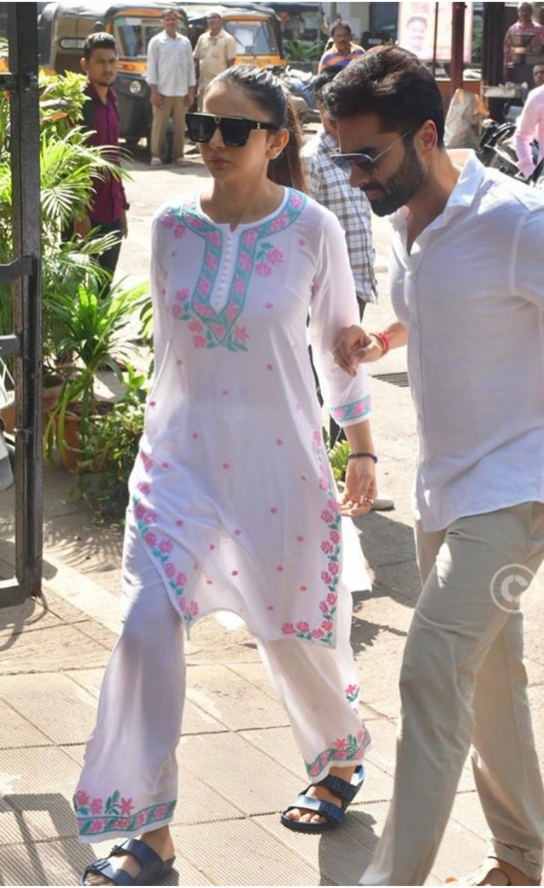 a10 rakul White bow co ord set