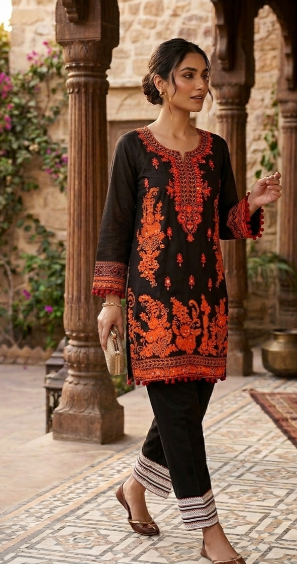 Black n orange top n bottom set