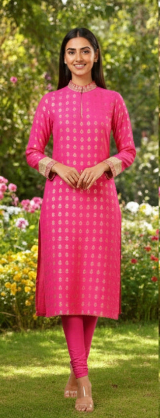 gold pink kurti n bottom set